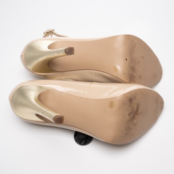 BCBGENERATION Imala nude gold peep toe heels w/ ankle strap size 5.5 - Picture 4 of 11